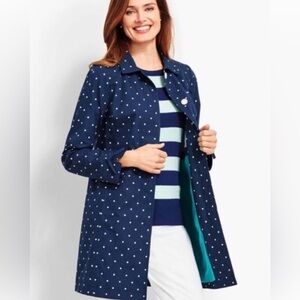 Talbots Blue & White polka dot Cotton Trench Coat w/teal, blue & white lining.